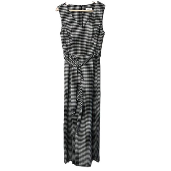 Calvin Klein Womens Size 4 Cropped Sleeveless Jumpsuit Black Gingham NEW Stretch - Picture 2 of 15